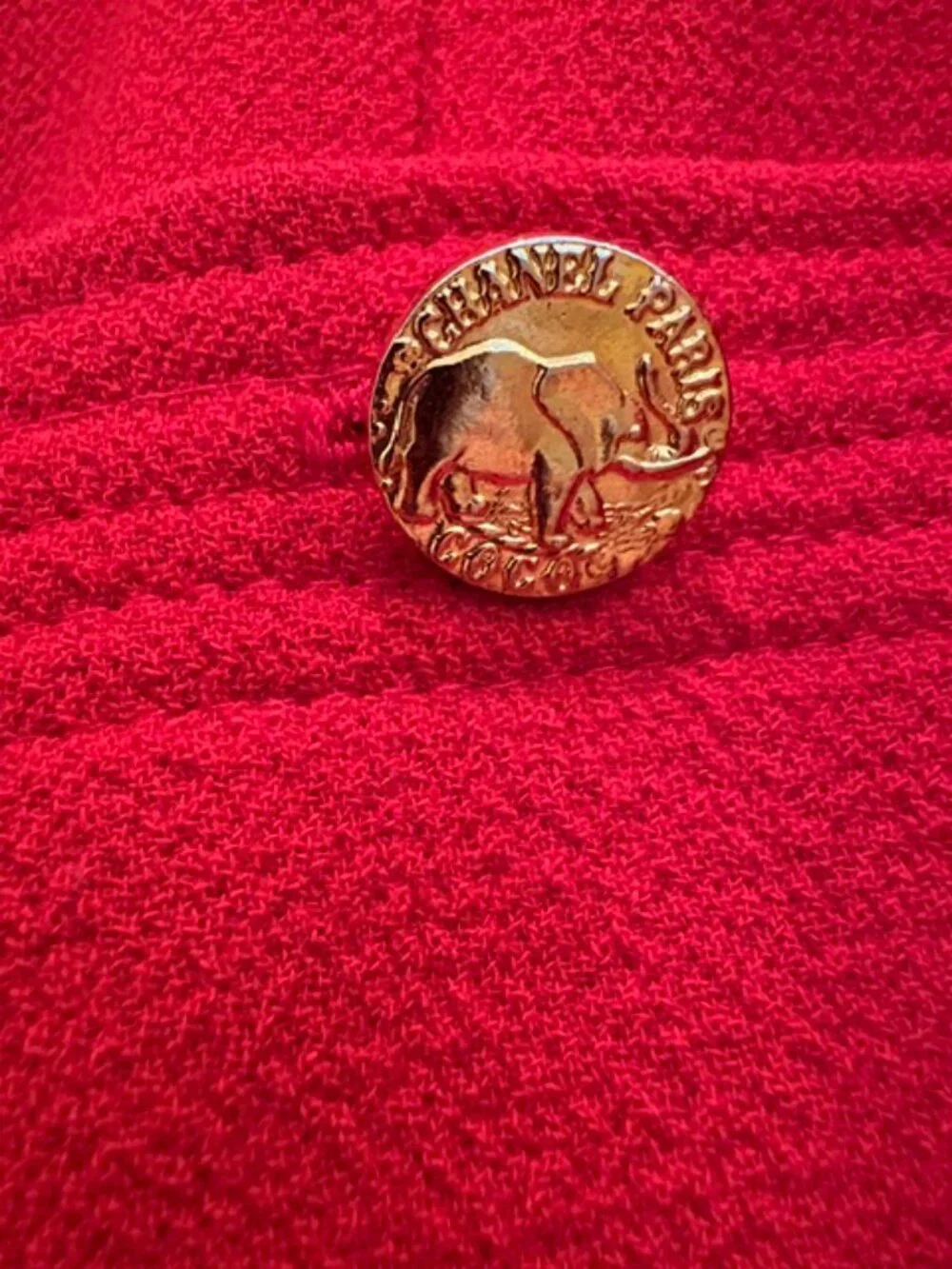 Vintage Chanel skirt suit, Red, Elephant buttons, Karl Lagerfeld Bloomingdale's